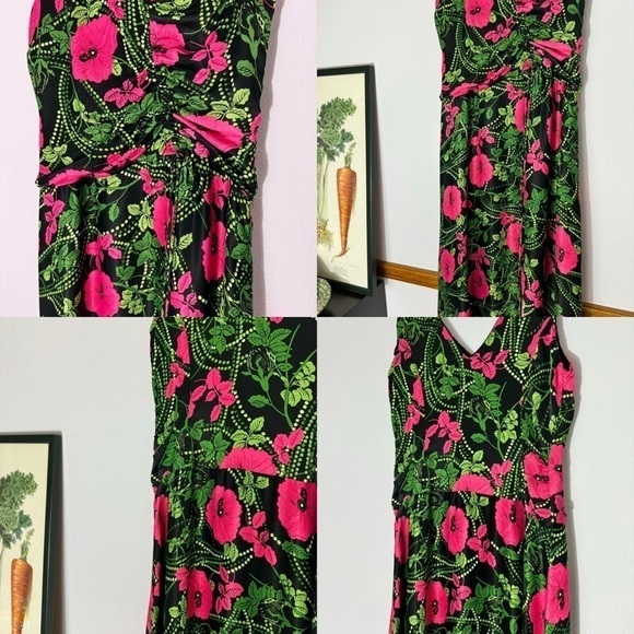 Maeve by Anthropologie black floral ruched midi dress size 6 - Picture 9 of 16
